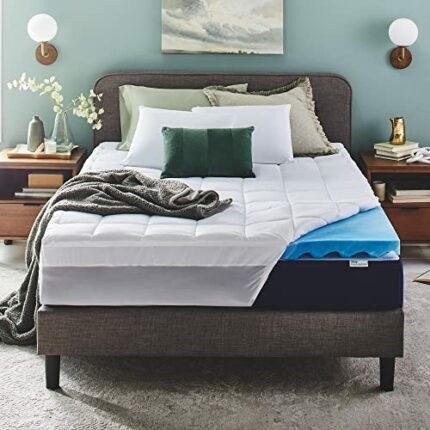 Sleep Innovations Dual Layer 4 Inch Memory Foam Mattress Topper, King Size, Ultra Soft Support, 3 Inch Cooling Gel Memory Foam Plus 1 Inch Fluffy