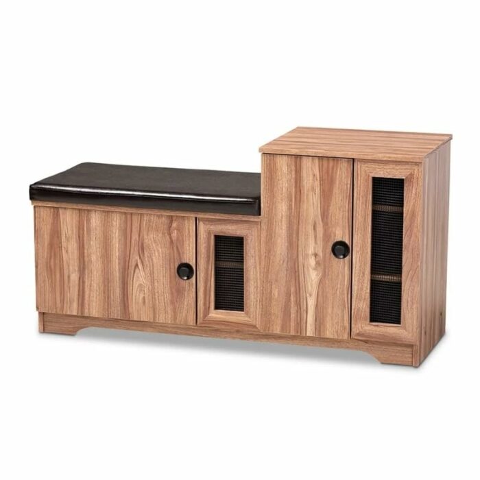 MJWDP Foyer Hallway Shoe Cabinet Upholstered 2-Door Wood Shoe Storage Bench with Cabinet Shoe Rack Home Furniture