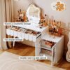 White Modern Vanity desk,Retractable Makeup dressing table with Nightstand,with Lighted Mirror and 2spacious drawers,Gift for Girls and Women wit