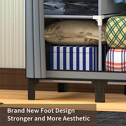 LOEFME Canvas Wardrobe, Four-column Portable Wardrobes for Bedroom, 165 * 45 * 175 cm New Base Design Fabric Wardrobe, Large Storage Space Foldab