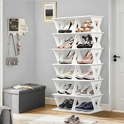 Nisorpa 7 Tier Shoe Rack Narrow Shoe Shelf 50.3×26×96.3cm PVC Foam Board Shoe Shelf Storage Stand Freestanding Shoe Racks Storage Cupboard for Ha