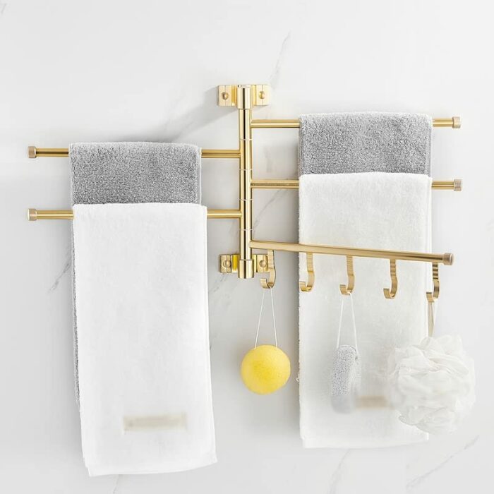 TBIIEXFL Aluminum Wall Mounted Rotating Towel Rack Bath Rail Hanger Towel Holder Bathroom Accessories Storage Rack