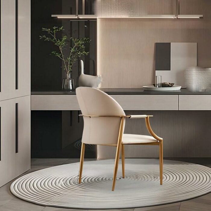 WALNUT Armrest Dining Chairs Metal Comfortable Backrest Upholstered Chair Kitchen Furniture