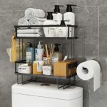 Upgraded Toilet Locker.Black 2-Tier Bathroom Organizer Shelves.The Storage Rack Above The Toilet.Fitted with Hook.Paper Towel Rack.Save a Space W