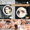 SLIMOON 9" Wall Mounted Lighted Makeup Mirror with Magnification, 1X/10X Magnifying Mirror with Light, 3 Color LED Dimmable 2000mAh Rechargeable