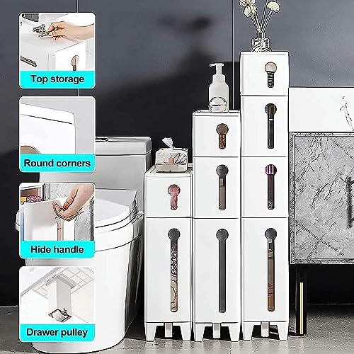 6in Skinny Bathroom Storage Cabinet, Plastic Storage Drawers with Drawer, Multiple Tiers Bathroom Storage Furniture Home Organizer Rack, for Livi