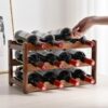 Felenny Wooden Rack 3 Tiers 12 Bottle Free Standing Storage Holder, Rack Cabinet Holder Display Shelf for Home Living Room, Pantry, Kitchen, Cabi