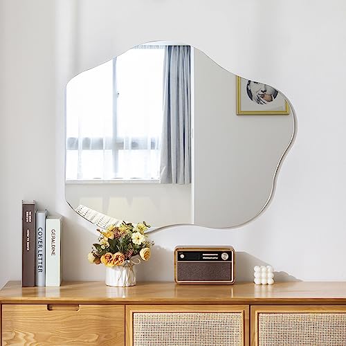 Flvzog Irregular Mirror 30"X25" Frameless Wall Mirror,Wall Mounted Cloud Shape Mirror,Aesthetic Vanity Mirror,Asthetic Room Decor for Home Decor