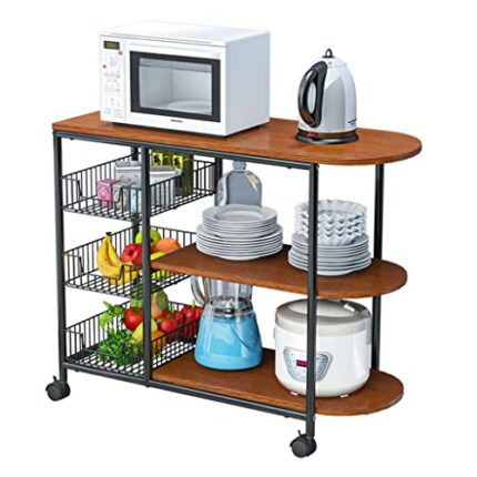 UXZDX Kitchen furniture Multi-Layer Steel Frame Wood Partition Multifunction Organizer Cart With Wheels Kitchen trolley (Color : Argento, Size :