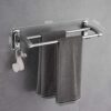 HIGOH Towel Rack Double Towel Bar with Hooks, Kitchen Anti-Rest Towel Stick Wall Mountedbathroom Towel Holder Towel Holder Bathroom Hardware/Silv