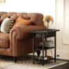 End Table with Charging Station, Narrow Side Table with USB Ports and Outlets, Flip Top Nightstand / Bedside Table / Sofa Couch Table for Small S