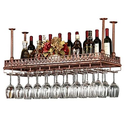 OUSIKA Wine Racks,Ceiling-Type Wine Holder/Adjustable Wine Bottle Holder Hanging Goblet Wine Glass Racks/Vintage,Racks Cafe Metal Iron Shelf