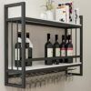 EYLINK Black Wine Rack Wall Mounted Wine Bottle Holder ，Iron Champagne Stemware Glasses Storage Shelf Kitchen Metal Floating Organizer Shelves Wi