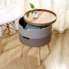 SDFGH Bedroom Small Simple Bedside Table Round Bedside Table, Side Table Double Drawer Bedside Table