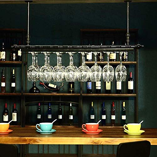 NEOCHY Wine Rack Hanging Ceiling Adjustable Height Floating Wall Hanging Hanging Goblet Rack Retro Glass Bottle Rack Display