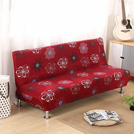 Armless Sofa Bed Cover Vintage Floral Printing Couch Sofa Slipcover Polyester Stretch Futon Cover 3 Seater Couch Sofa Cover fits Folding Sofa Bed