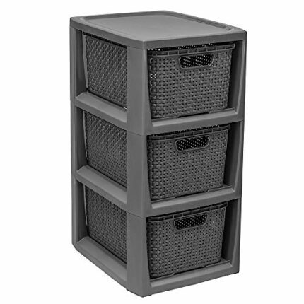 BranQ - Home essential Shelf in rattan design, plastic PP, anthracite, 29.5 x 24 x 48.7 cm