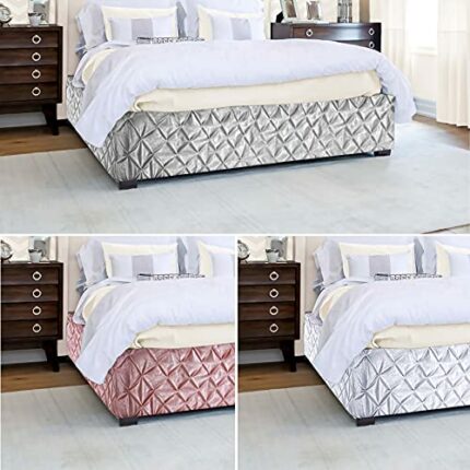 Divan Bed Base Frame Cover Wrap Valance, Crushed Velvet, Pintuck Pinch Pleat, Silver Grey, Blush Pink, White, (1150) (Silver Grey, King)