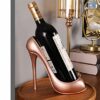 Fantes High Heel Wine Holder Bottle Rack Counter Top Storage Stand for Wedding Party Home Decor (Rose Gold High Heel)