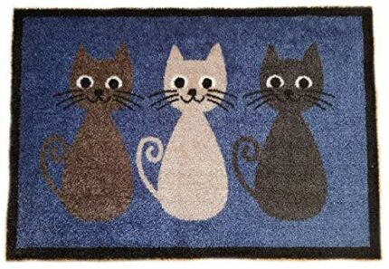Trendstern Doormat with Owl Cat Dog Owl Design (Blue Cat)