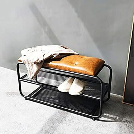Premium Entryway Bench Shoe Rack Bench,Button Leather Shoe Bench Upholstered Bench Seat,Modern Shoe Storage Bench,Brown,120X31X45Cm