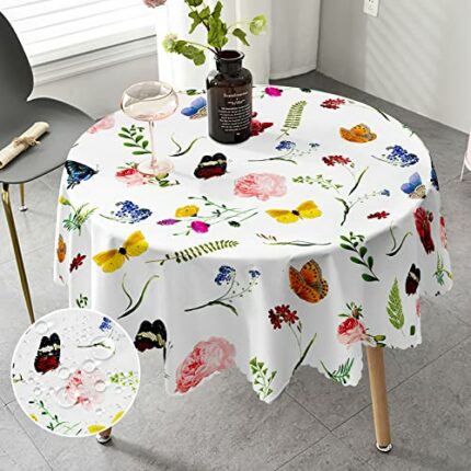 Round tablecloth, 150 cm, florals, country house style tablecloth for outdoors, stain protection, easy care, washable, dirt-repellent, table clot