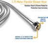 1.75m Long Shower Hose - Chrome-Plated Stainless Steel - Leakproof Flexible Metal Hose with Double Lock, Odourless Tubing, Universal 1/2 Inch Sta