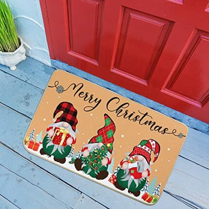 Nuanchu Merry Christmas Gnome Doormat Xmas Holiday Welcome Floor Mat Rugs for Front Door Funny Non Slip Rubber Back Winter Home Kitchen Entrance