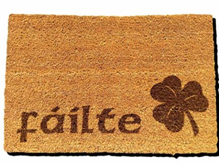 FAILTE IRISH SCOTTISH GAELIC WELCOME DOOR MAT 60x40 cm COIR DOORMAT OUTDOOR INDOOR ENTRANCE RUG PRESENT HOUSE WARMING GIFT (FAILTE SHAMROCK)