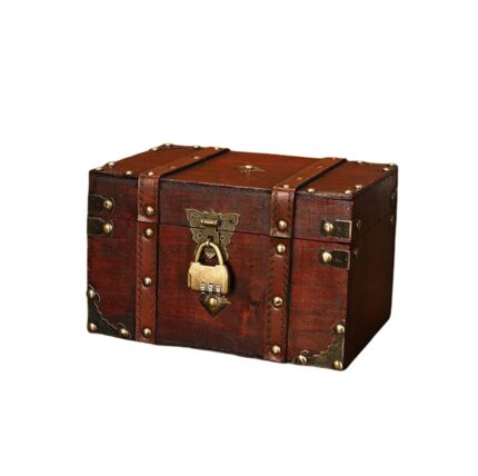 MVSR Vintage Storage Box Wooden Treasure Chest Small Pirate Chest Antique Style jewellery Organizer Handmade Decorative Boxes with Lid and Metal