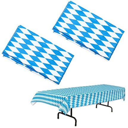 2 Pcs Table Cloth PVC Plastic Wipe Tablecloth Bavarian Flag Check Rectangle Water Resistant Table Cover Protector with White Diamond Pattern for
