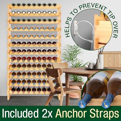SereneLife 12 Tier Shelf-Strong Frame Solid Bamboo for 108 Bottle Wine Capacity (Color)