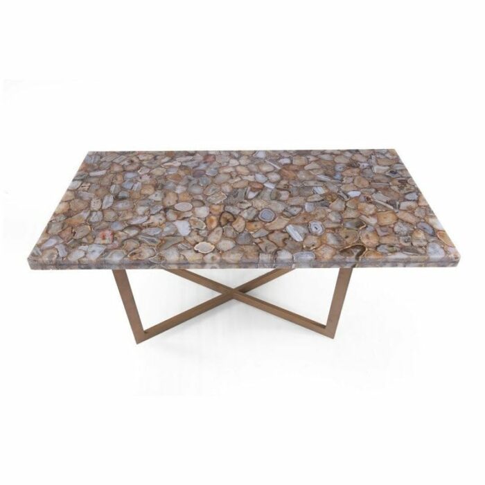 Gifts And Artefacts 24 x 48 Inches Light Gray Agate Stone Resin Art Kitchen Table Marble Rectangle Dining Table Top for Home Furniture Decor
