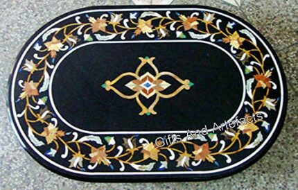 Gifts And Artefacts 36 x 48 Inches Oval Shape Black Marble Dining Table Top for Home Furniture Decor Heritage Art Outdoor Table