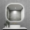 SkiPdr Led Vanity Mirror Bathroom Mirror with Lights and Time Temperature Display, Wall Mounted Antifog Dimmable Makeup Rounded Arc Corner