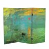 Red Lantern 3 ft. Short Double Sided Works of Monet Canvas Folding Screen Impression Sunrise/Houses of Parliament 3 Panel Freestanding Partition