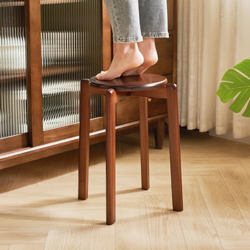 YMYNY 4pcs Solid Wood Round Stool, Shoes change Stool, Dressing Stool, Small stool, Stackable Stools for Living Room, Dining Room, Kitchen, Class