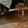 Round Side Table Gold End Table, Metal Tray Snack Table Coffee Tea Table Nightstand Sofa Table for Living Room Bedroom Balcony Patio, Living Room