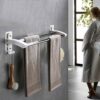 N/A Stainless Steel Towel Bar Thickening Single Pole Double Rod Towel Bar Free Punching Towel Hanging Rod Towel Rack