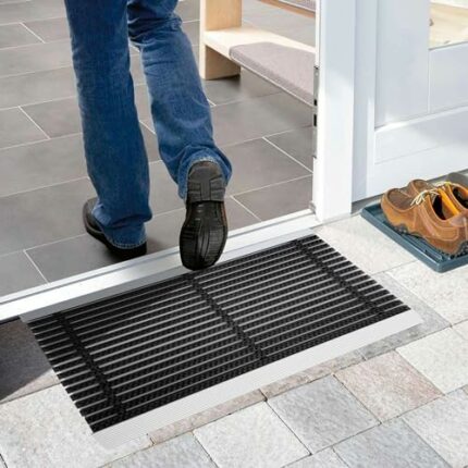 Nicoman BLACK Brush Strip Doormat, Heavy Duty Barrier Dirt-Trapper Aluminium Metal Door Mat