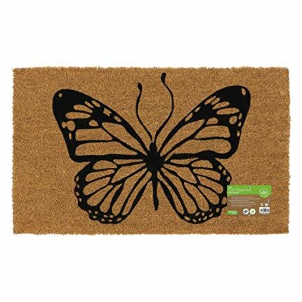 JVL Eco-Friendly Animal Latex Backed Coir Entrance Door Mat, Butterfly Design