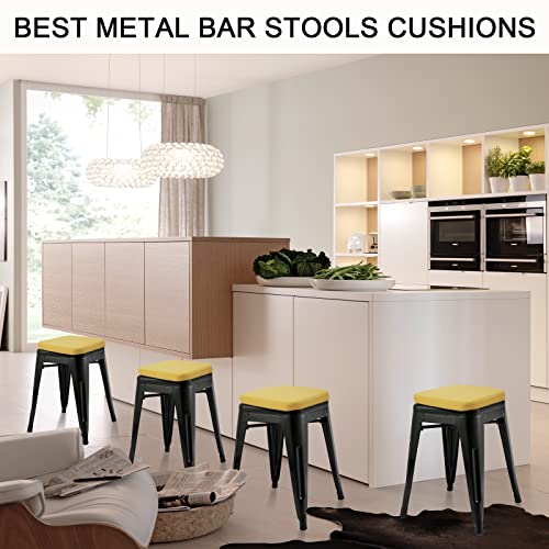 BUYUE Enhanced Anti-Slip Magnetic Bar Stool Cushion 1 Piece, Luxury PU Leather Waterproof Small Seat Cushion for Café Bistro Stackable Metal Stoo