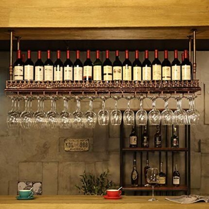 PIBM Industrial Vintage Wine Rack, Bar Floating Hanging Shelf, Retro Upside down Stemware Goblet Wine Glass Holder,Restaurant Tableware Bottle St