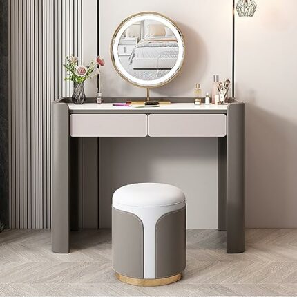 HAWEWE Makeup Vanity Desk With 3 Color LED Lighted Mirror Modern Dressing Table With Cabinet And Stool For Girls Wife Daughter Bedroom (Color : B