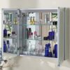 TMEE Bathroom Mirror Cabinet with Illuminated Light and Shaver Socket, Make Up Storage with Adjustable Shelf and Demister Pad, Aluminum Alloy Led