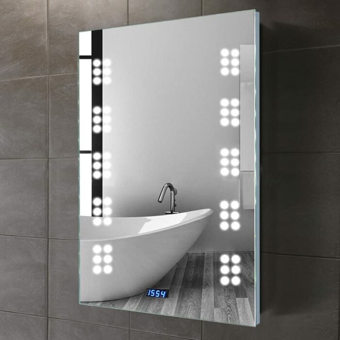 Warmiehomy Bathroom Mirror with LED Lights 700 x 500mm Wall Mounted Vanity Mirror LED Bathroom Mirror with Antifog Socket Touch Sensor