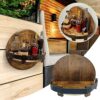 Wooden Bourbon Whiskey Barrel Shelf, Hand Crafted Wall Mounted Wine Rack Countertop, Round Display Organizer Stand Bar Shelves Vintage Liquor Bot
