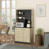 WALNUT 67" Freestanding Buffet, Kitchen Storage Cabinet With 3 Drawers, Cable Management, 4 Cubbies And 2 Cabinets.