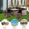 YFYTYG-PX Outdoor Rattan Dining Table, 9 Seat Furniture Sofa Dining Table with Free Rain Cover Black Silk Screen Glass Dark Grey Sofa Cover Ratta