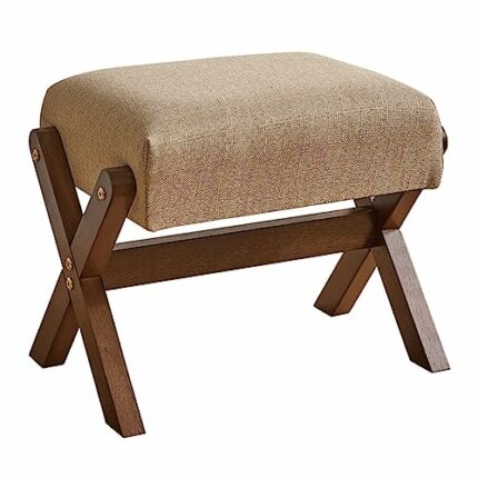 Vanity Stool, Square leathers Makeup Stool with Metal X Legs Small Ottoman Stool Chair Modern Padded Vanity Seat Foot Rest Stool for Makeup Room